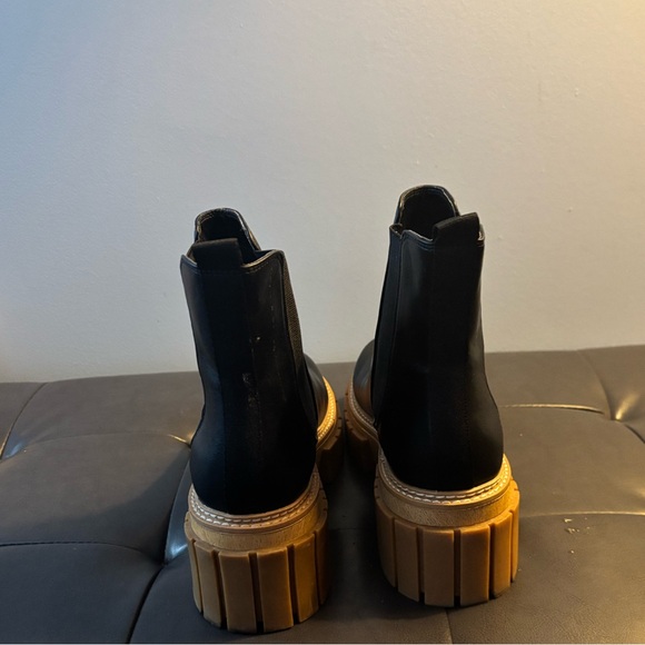 Black Leather Lug Ankle Boots with Tan Soles - Picture 2 of 4